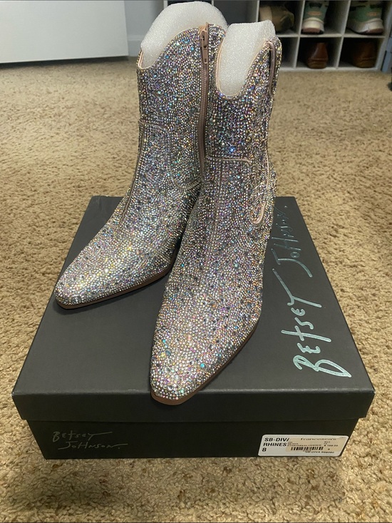 Betsey Johnson Shoes - Betsey Johnson Crystal-Covered Iridescent Pointed Ankle Boots